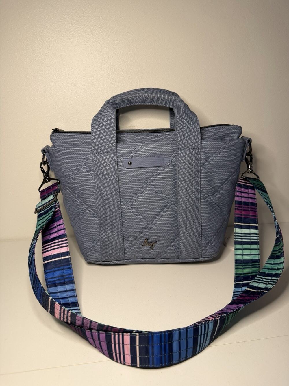 EUC lug Dory Matte Medium Crossbody Bag Blue Shoulder Purse Colorful Strap Tote